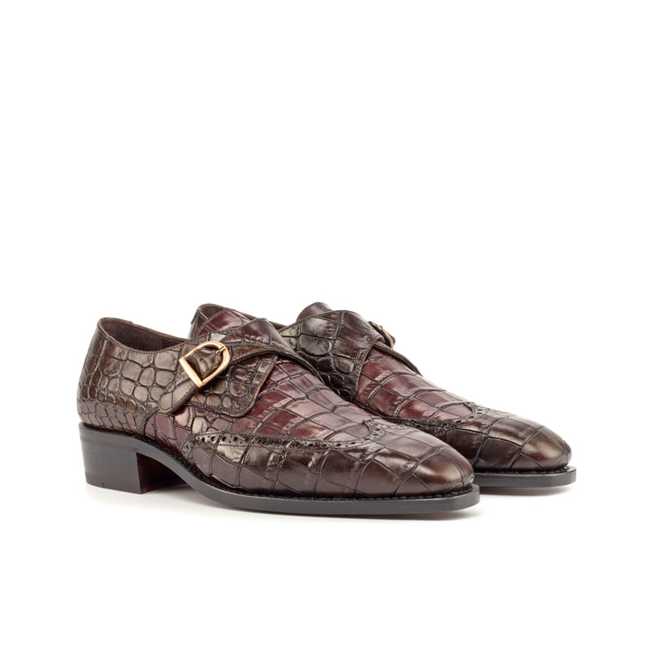 Men's Single Monk Shoes Leather Goodyear Welt Brown Burgundy 4854 3- MERRIMIUM