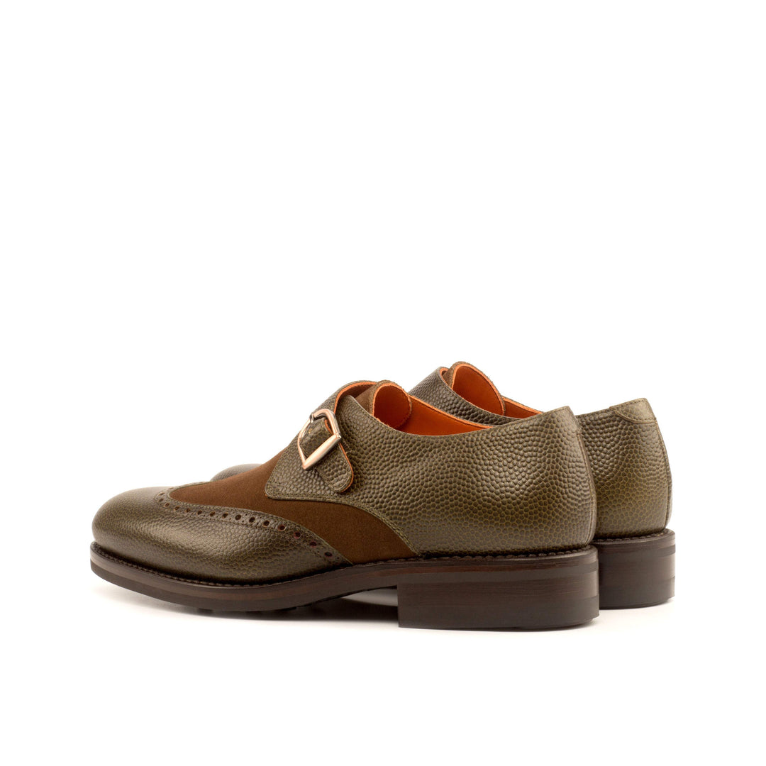 Men's Single Monk Shoes Leather Goodyear Welt Brown Green 4022 4- MERRIMIUM