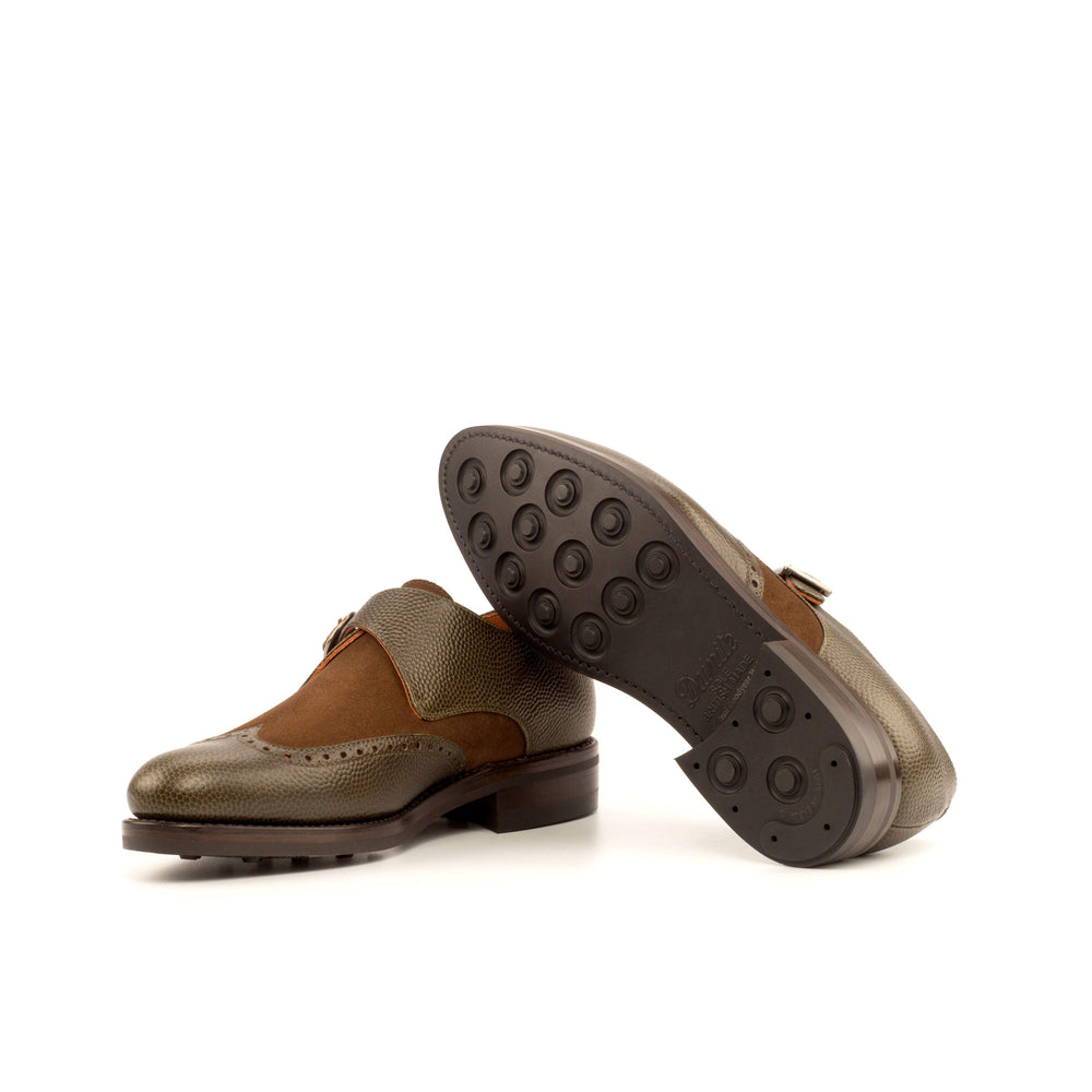 Men's Single Monk Shoes Leather Goodyear Welt Brown Green 4022 2- MERRIMIUM