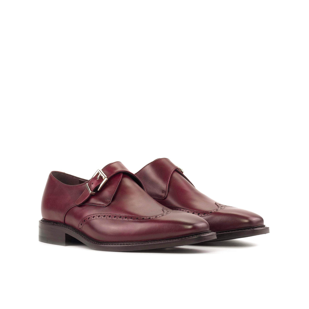 Men's Single Monk Shoes Leather Goodyear Welt Burgundy 5591 6- MERRIMIUM