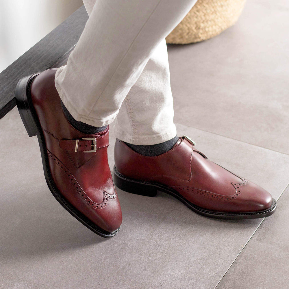 Men's Single Monk Shoes Leather Goodyear Welt Burgundy 5591 2- MERRIMIUM