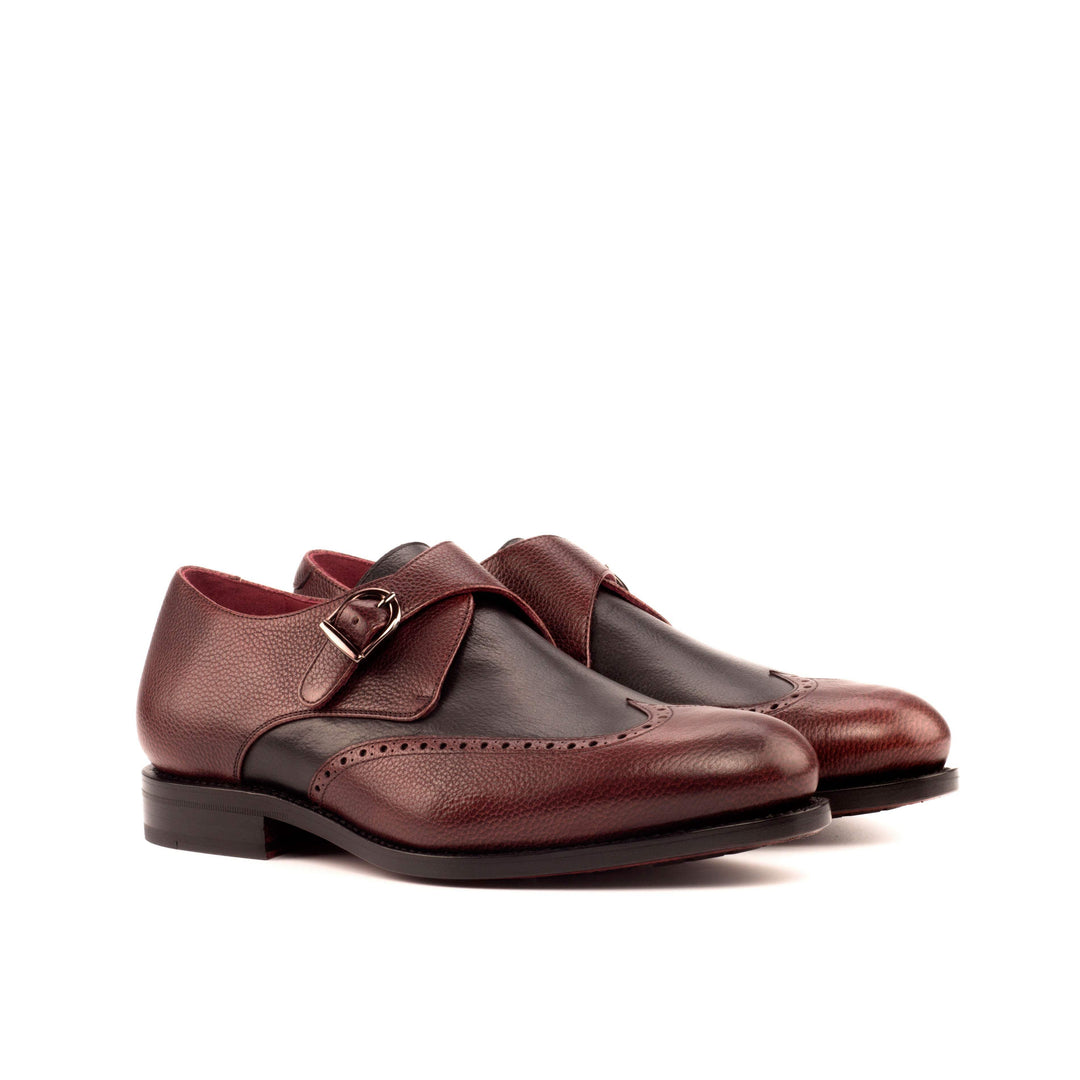 Men's Single Monk Shoes Leather Goodyear Welt Burgundy Black 3744 3- MERRIMIUM