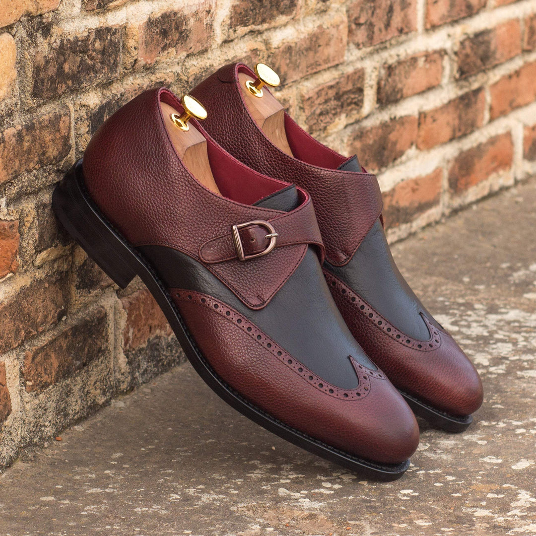 Men's Single Monk Shoes Leather Goodyear Welt Burgundy Black 3744 1- MERRIMIUM--GID-2469-3744