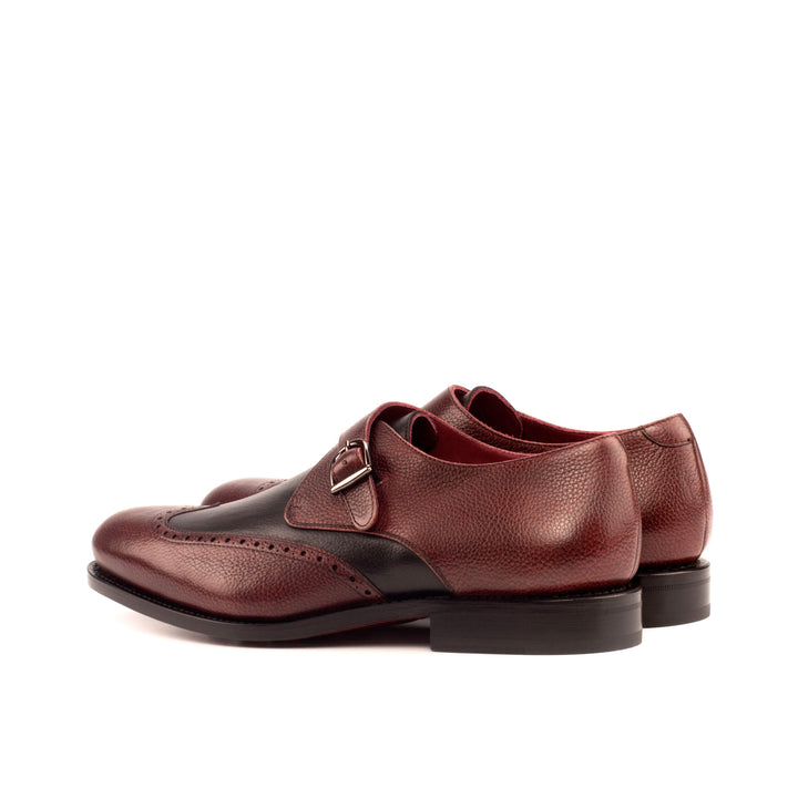 Men's Single Monk Shoes Leather Goodyear Welt Burgundy Black 3744 4- MERRIMIUM