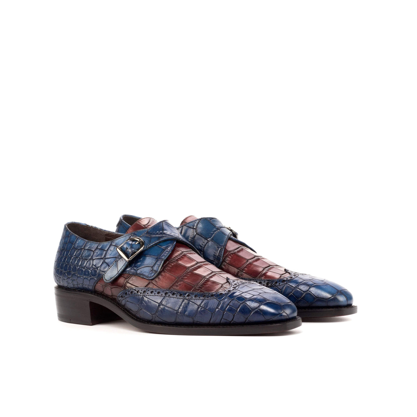 Men's Single Monk Shoes Leather Goodyear Welt Burgundy Navy 4598 3- MERRIMIUM