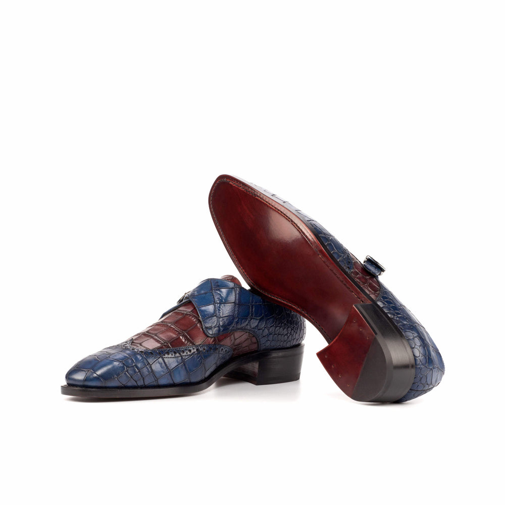Men's Single Monk Shoes Leather Goodyear Welt Burgundy Navy 4598 2- MERRIMIUM