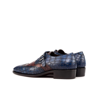 Men's Single Monk Shoes Leather Goodyear Welt Burgundy Navy 4598 4- MERRIMIUM