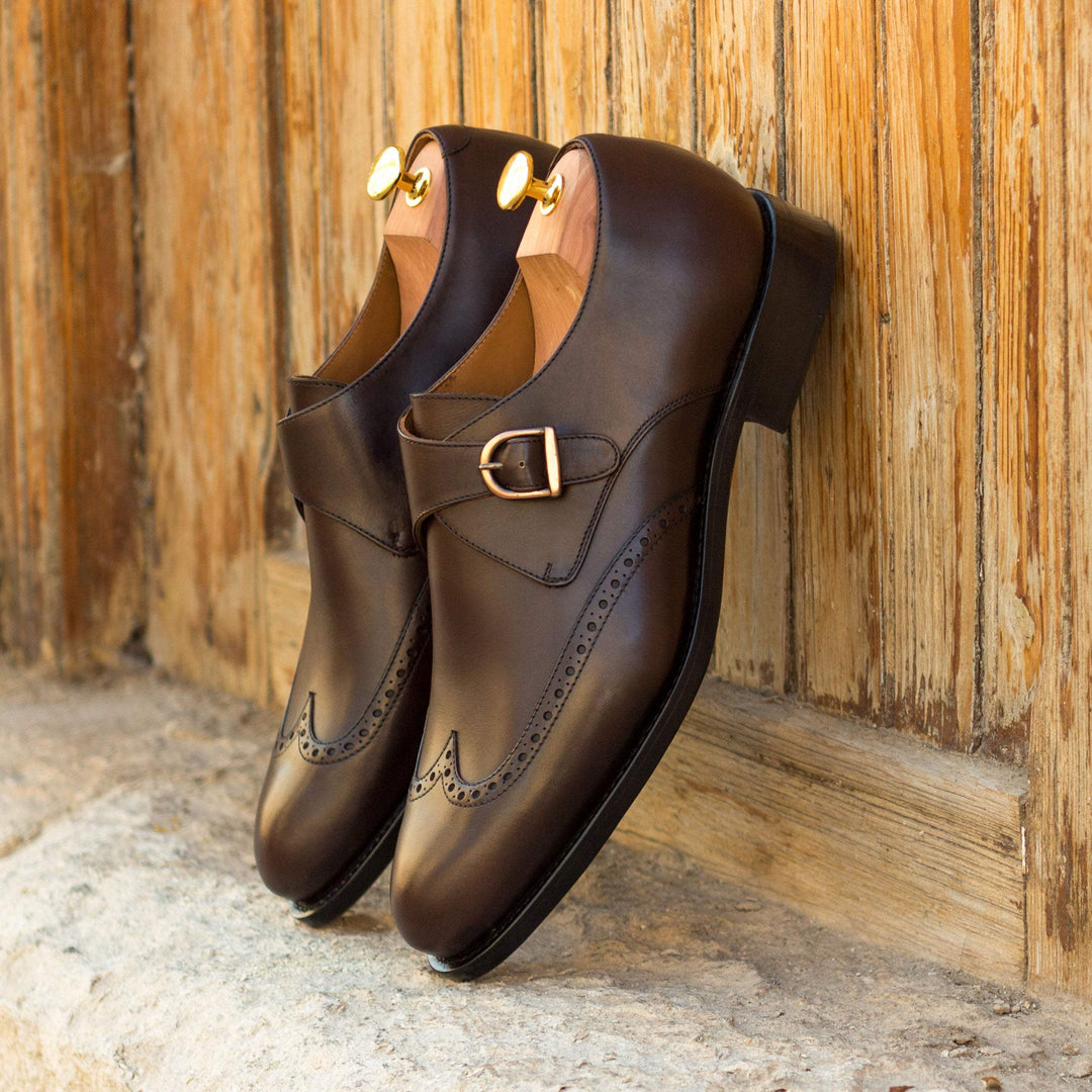 Men's Single Monk Shoes Leather Goodyear Welt Dark Brown 3260 1- MERRIMIUM--GID-2469-3260