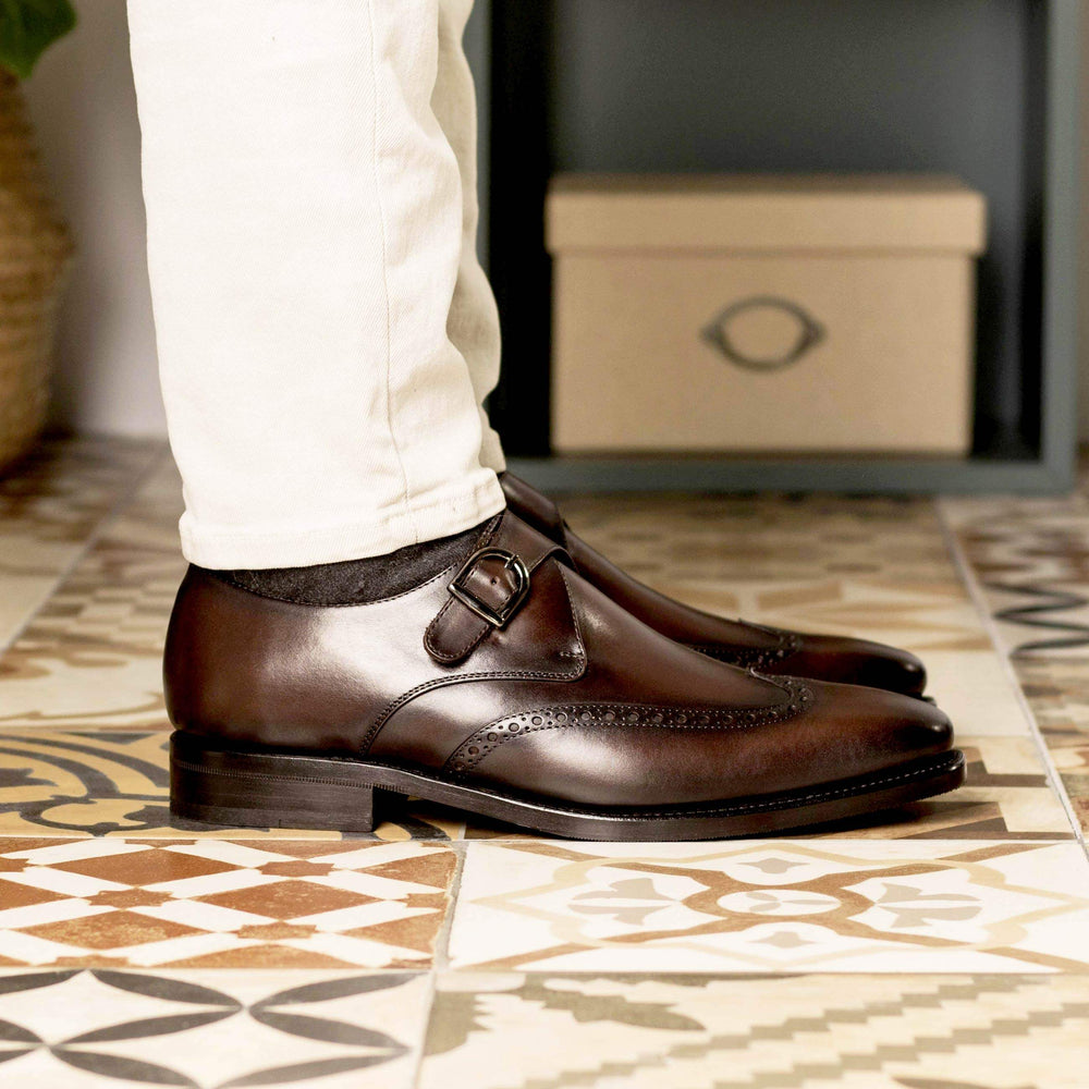 Men's Single Monk Shoes Leather Goodyear Welt Dark Brown 5321 2- MERRIMIUM