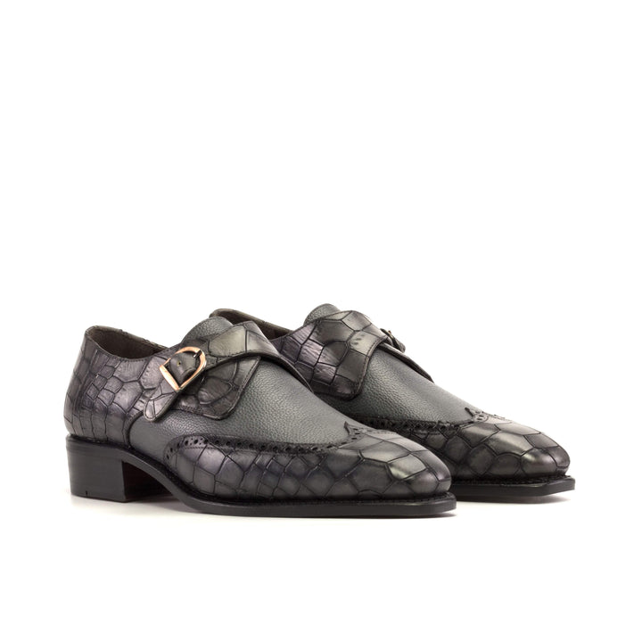 Men's Single Monk Shoes Leather Goodyear Welt Grey 5371 3- MERRIMIUM