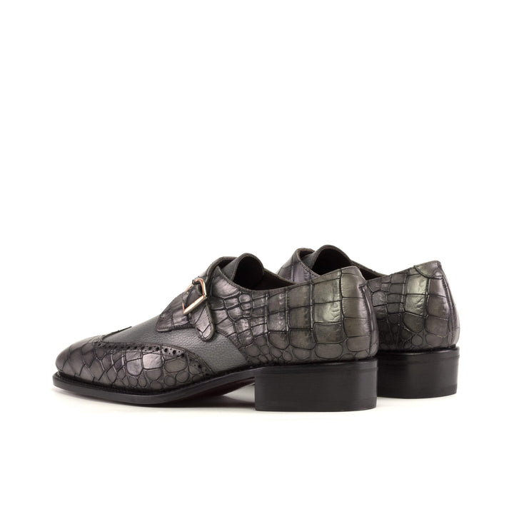 Men's Single Monk Shoes Leather Goodyear Welt Grey 5371 4- MERRIMIUM