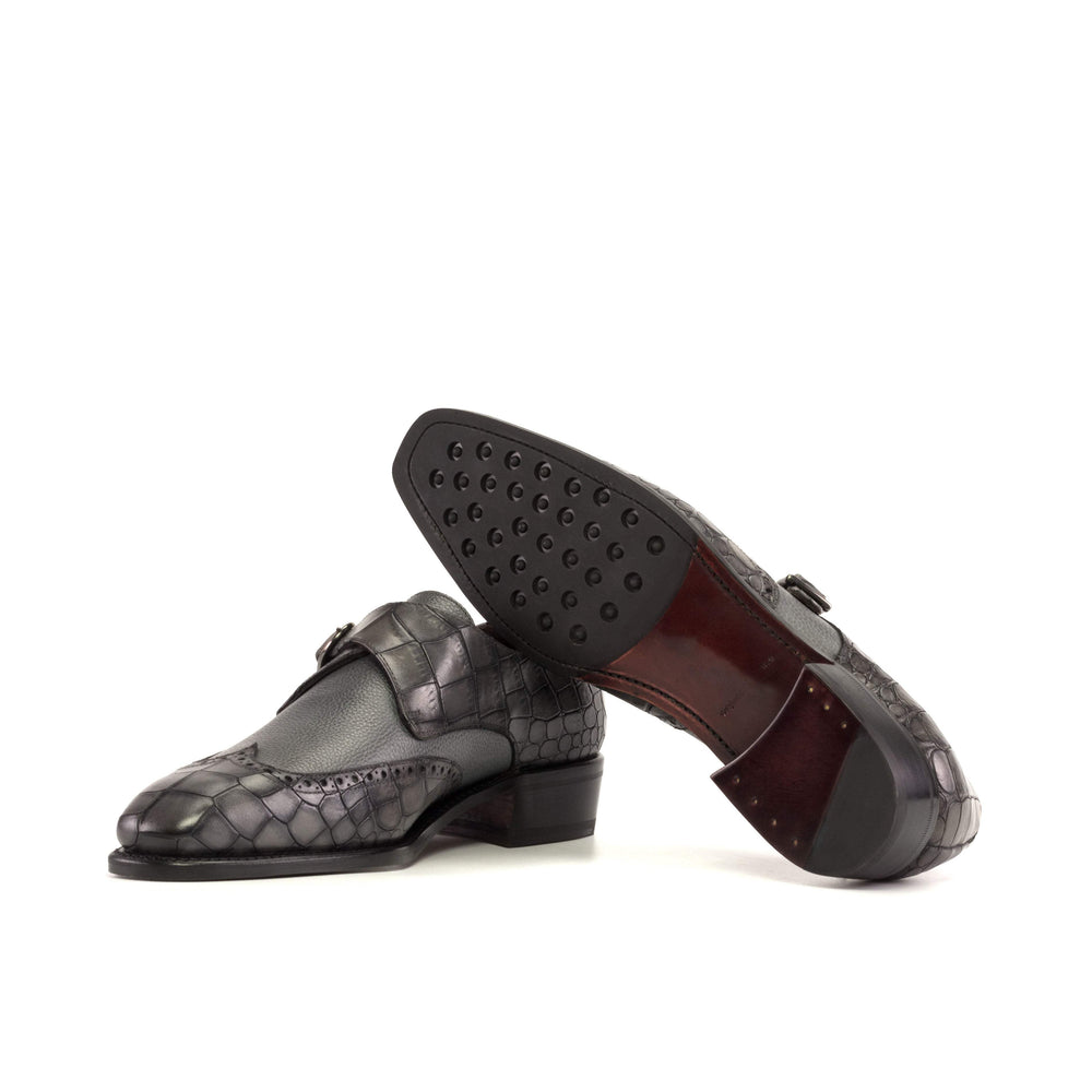 Men's Single Monk Shoes Leather Goodyear Welt Grey 5371 2- MERRIMIUM