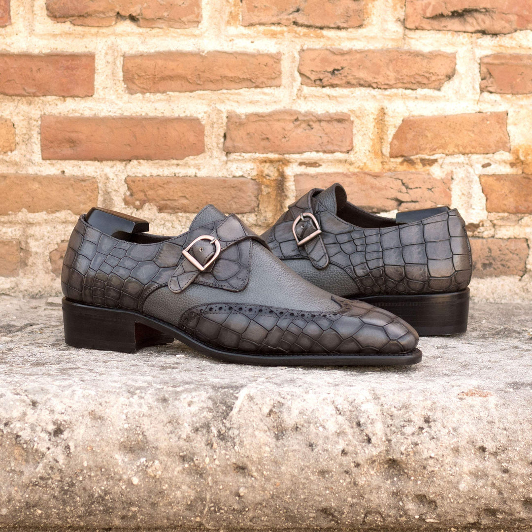 Men's Single Monk Shoes Leather Goodyear Welt Grey 5371 1- MERRIMIUM--GID-3559-5371