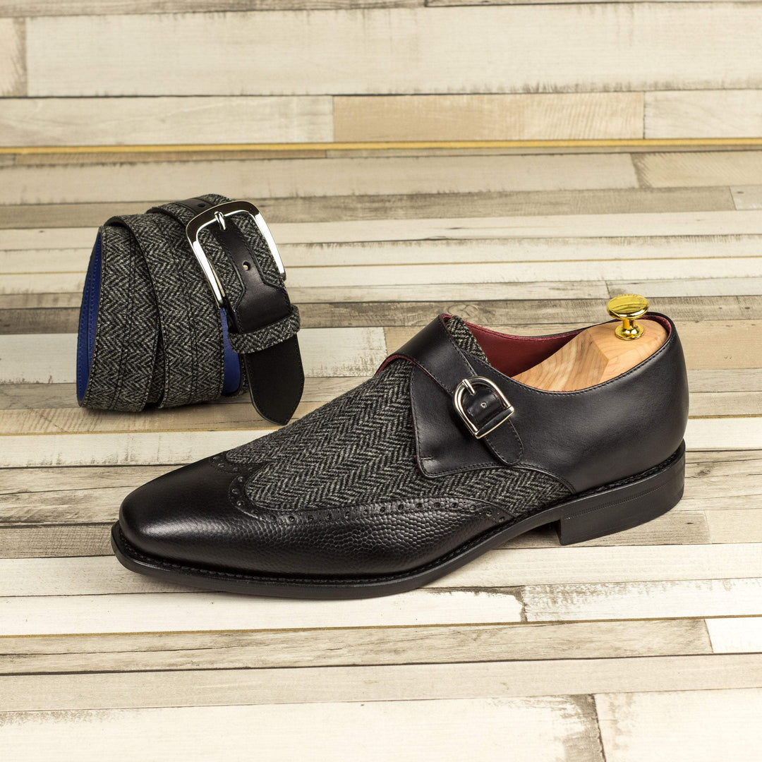 Men's Single Monk Shoes Leather Goodyear Welt Grey Black 4578 1- MERRIMIUM--GID-2472-4578