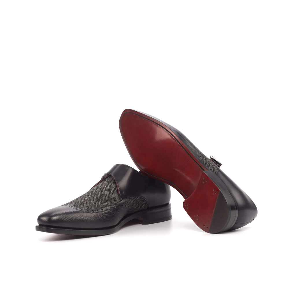 Men's Single Monk Shoes Leather Goodyear Welt Grey Black 4578 2- MERRIMIUM