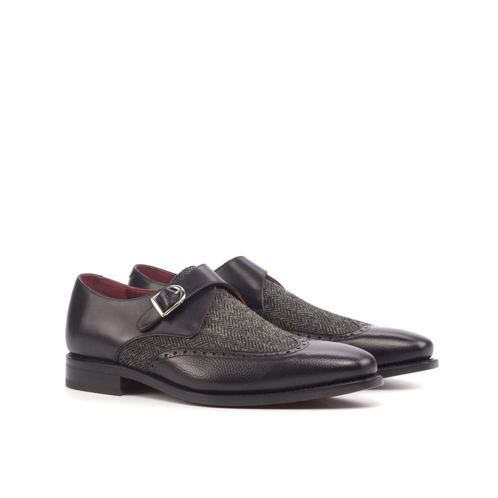 Men's Single Monk Shoes Leather Goodyear Welt Grey Black 4578 3- MERRIMIUM