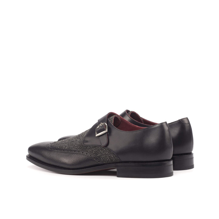 Men's Single Monk Shoes Leather Goodyear Welt Grey Black 4578 4- MERRIMIUM