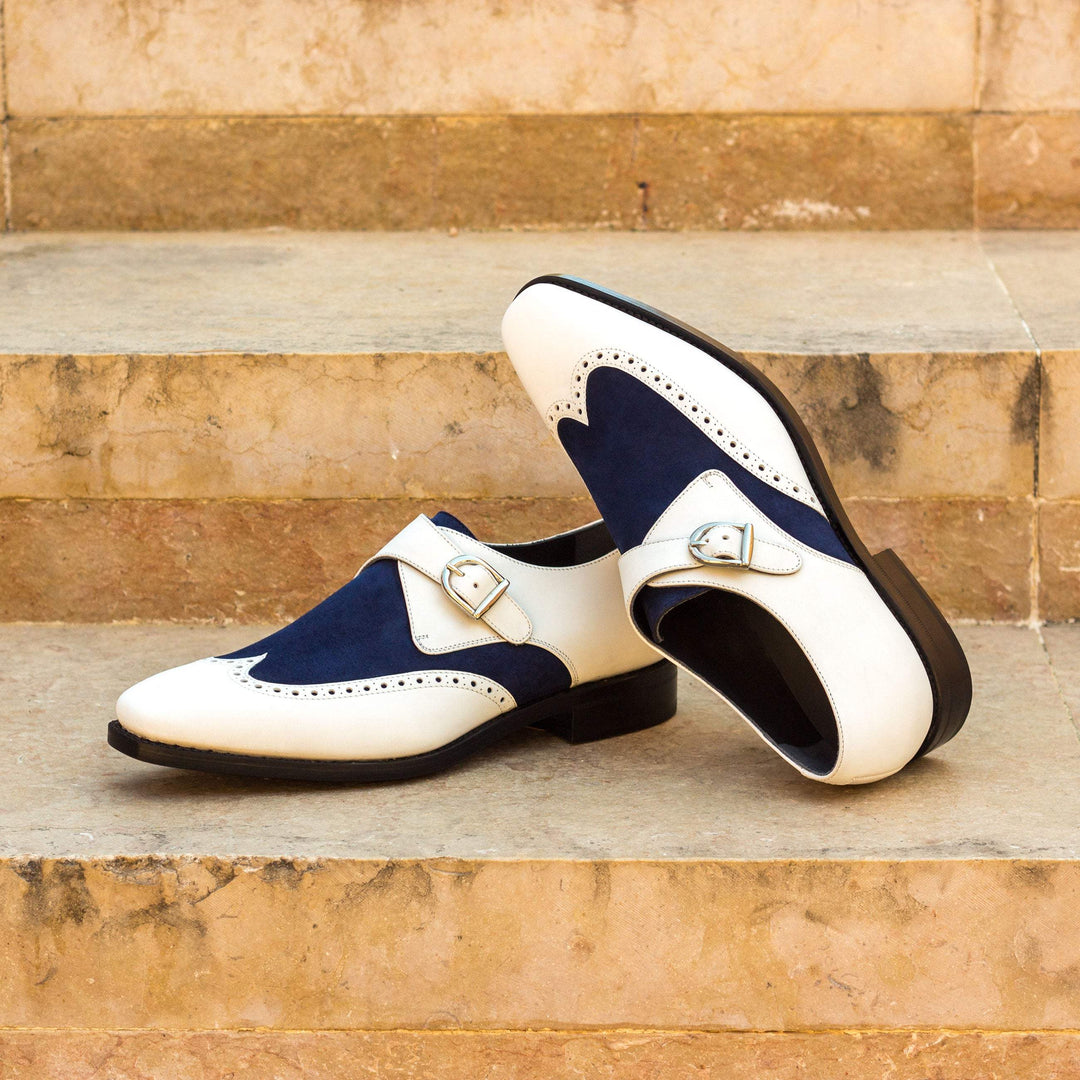 Men's Single Monk Shoes Leather Goodyear Welt White Blue 3406 1- MERRIMIUM--GID-2472-3406