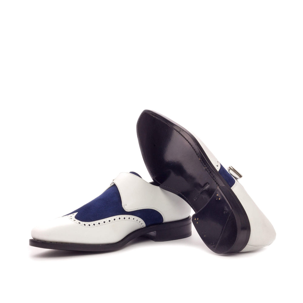 Men's Single Monk Shoes Leather Goodyear Welt White Blue 3406 2- MERRIMIUM