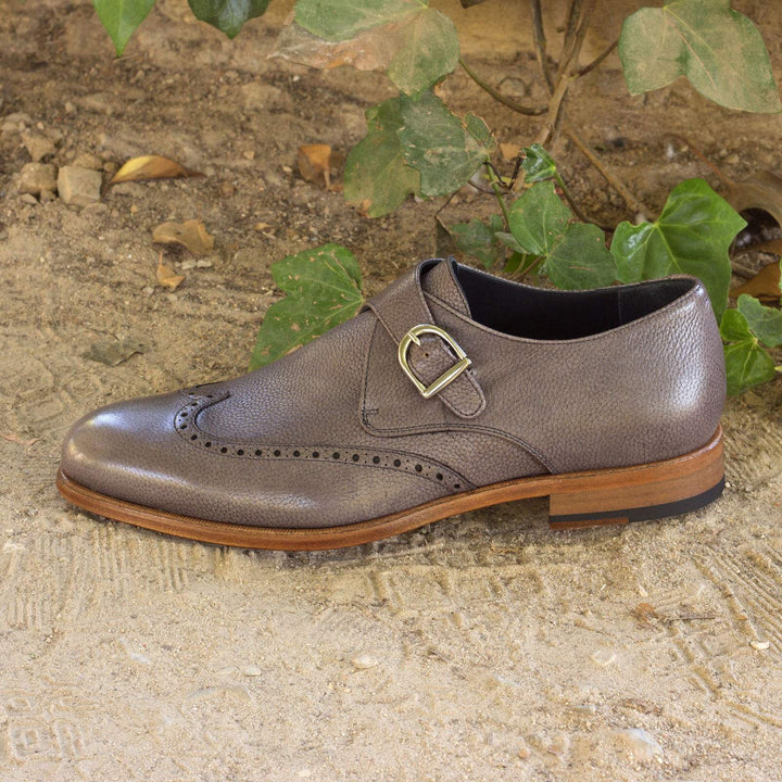 Men's Single Monk Shoes Leather Grey 2478 1- MERRIMIUM--GID-1373-2478