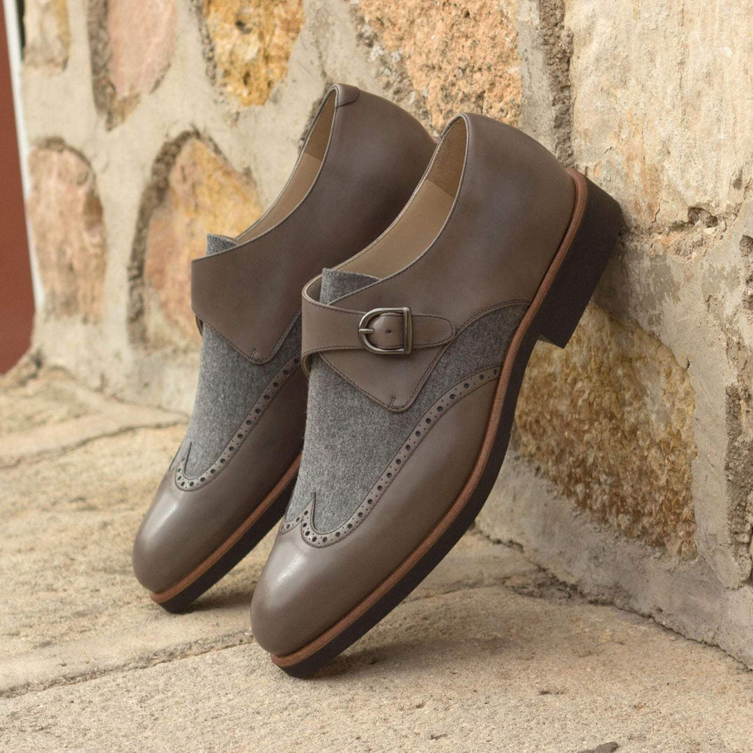 Men's Single Monk Shoes Leather Grey 3103 1- MERRIMIUM--GID-1373-3103