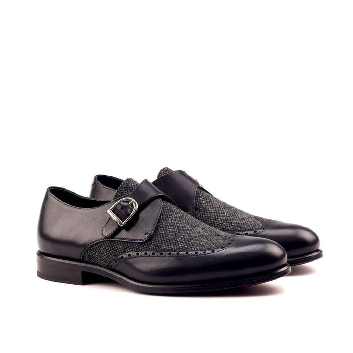 Men's Single Monk Shoes Leather Grey Black 2539 3- MERRIMIUM