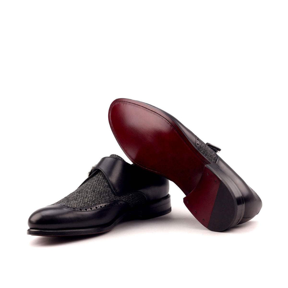 Men's Single Monk Shoes Leather Grey Black 2539 2- MERRIMIUM