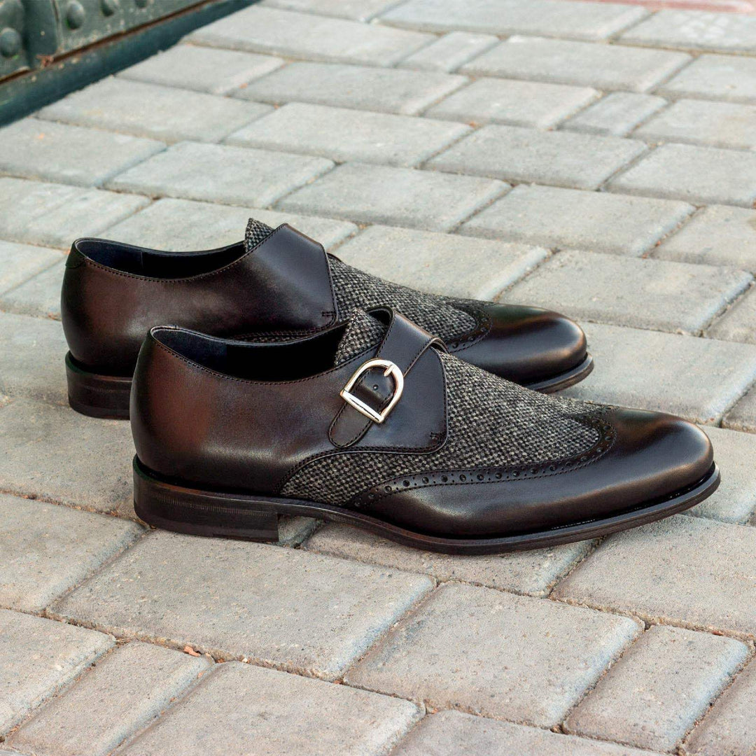Men's Single Monk Shoes Leather Grey Black 2539 1- MERRIMIUM--GID-1373-2539
