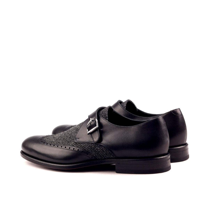 Men's Single Monk Shoes Leather Grey Black 2539 4- MERRIMIUM
