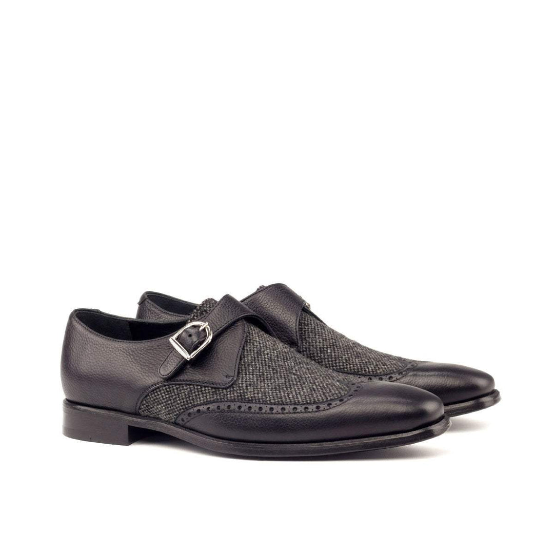 Men's Single Monk Shoes Leather Grey Black 2668 3- MERRIMIUM
