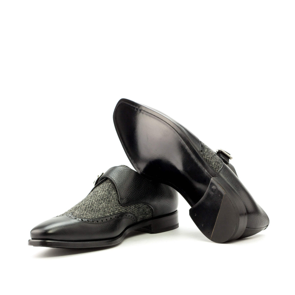 Men's Single Monk Shoes Leather Grey Black 3469 2- MERRIMIUM