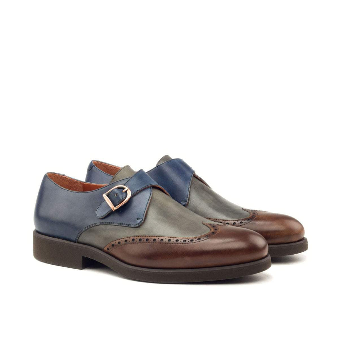 Men's Single Monk Shoes Leather Grey Brown 2881 3- MERRIMIUM