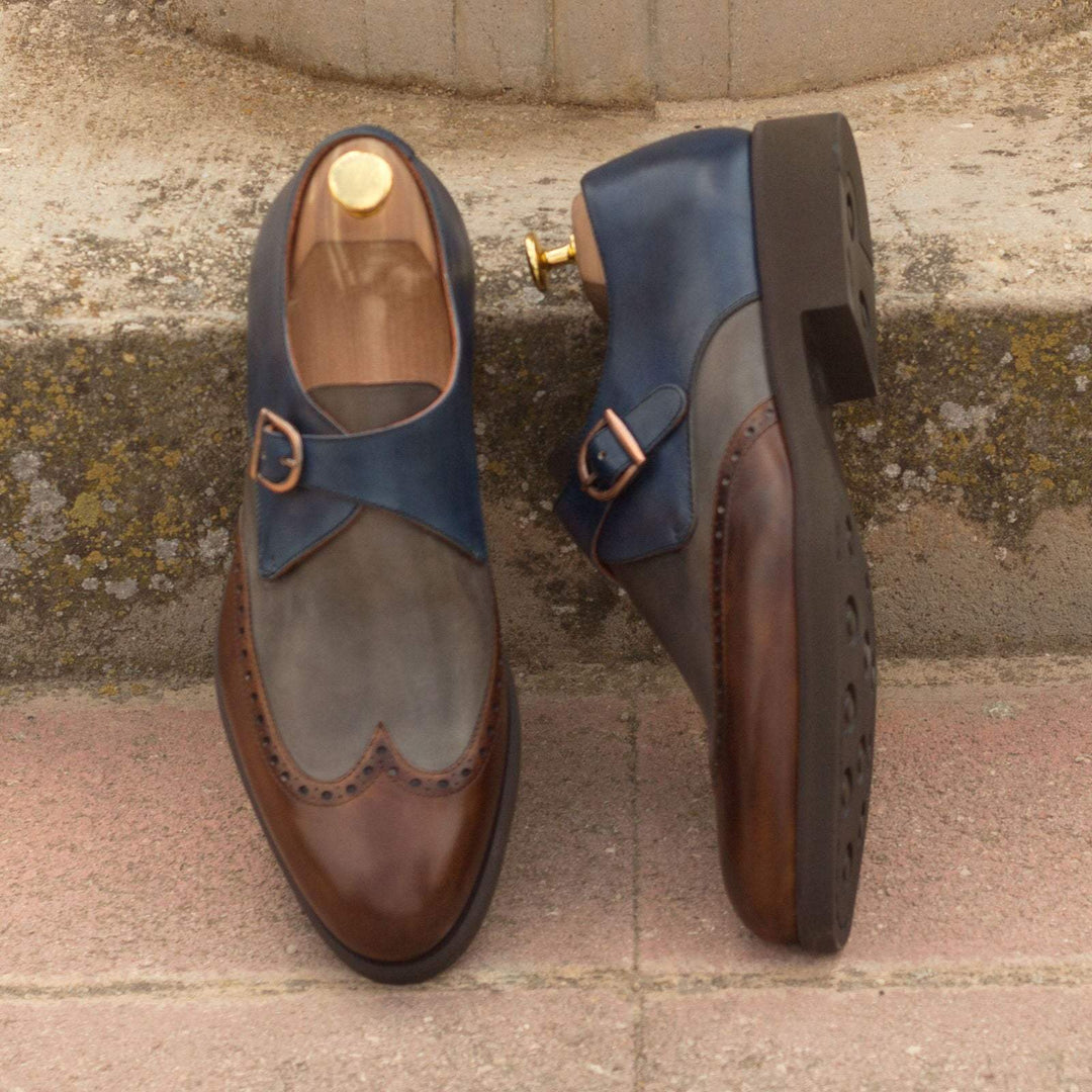 Men's Single Monk Shoes Leather Grey Brown 2881 1- MERRIMIUM--GID-1373-2881