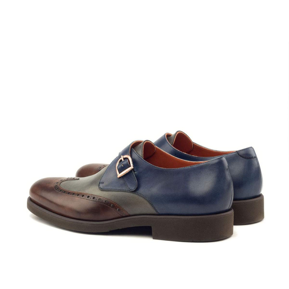 Men's Single Monk Shoes Leather Grey Brown 2881 2- MERRIMIUM