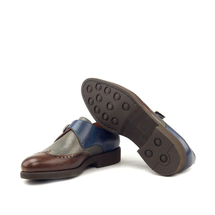 Men's Single Monk Shoes Leather Grey Brown 2881 5- MERRIMIUM