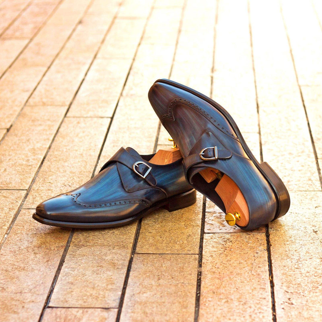 Men's Single Monk Shoes Patina Leather Blue 3217 1- MERRIMIUM--GID-1564-3217