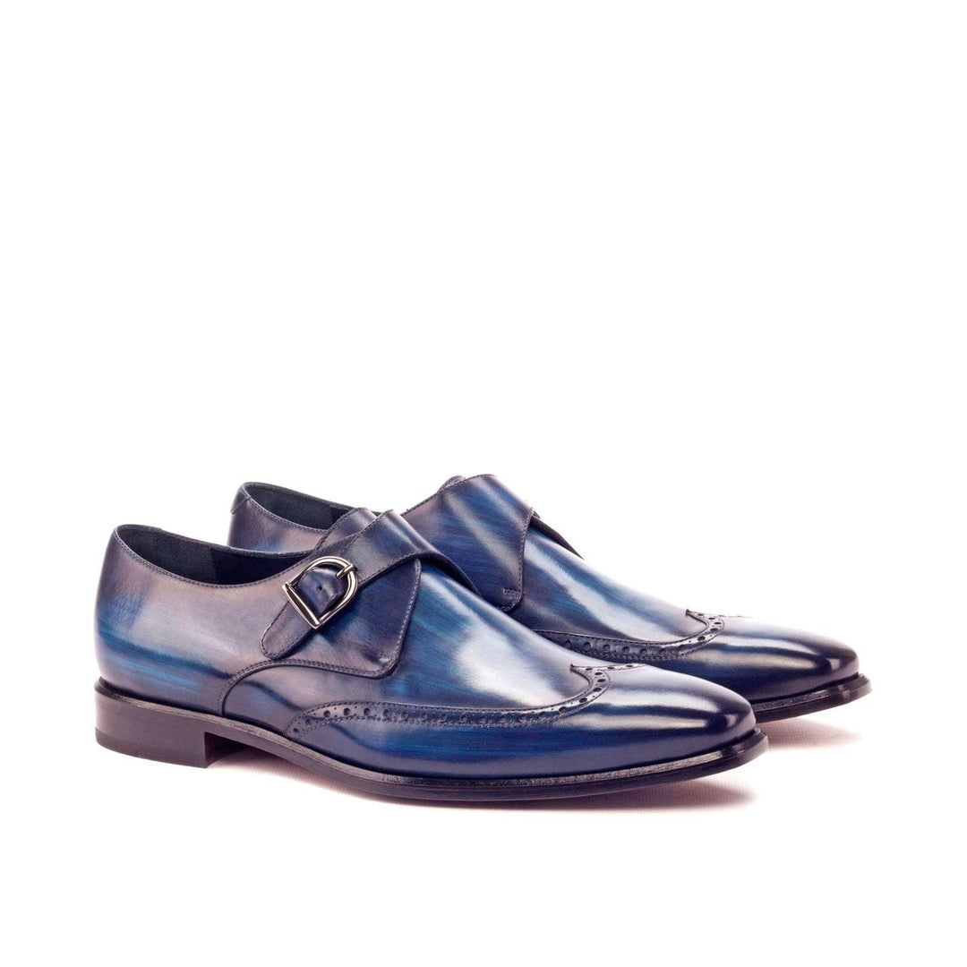 Men's Single Monk Shoes Patina Leather Blue 3217 3- MERRIMIUM