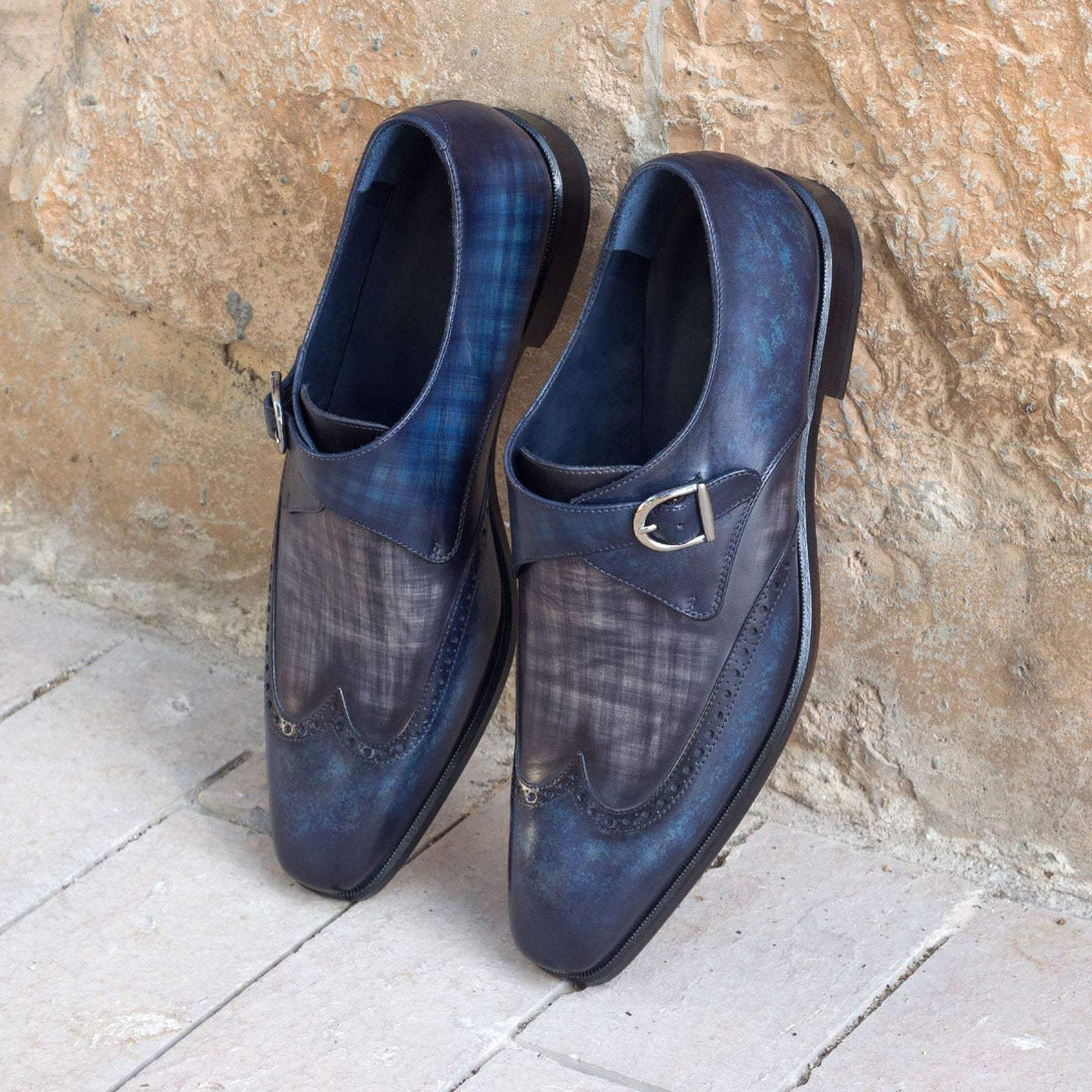 Men's Single Monk Shoes Patina Leather Blue Grey 2187 1- MERRIMIUM--GID-1564-2187