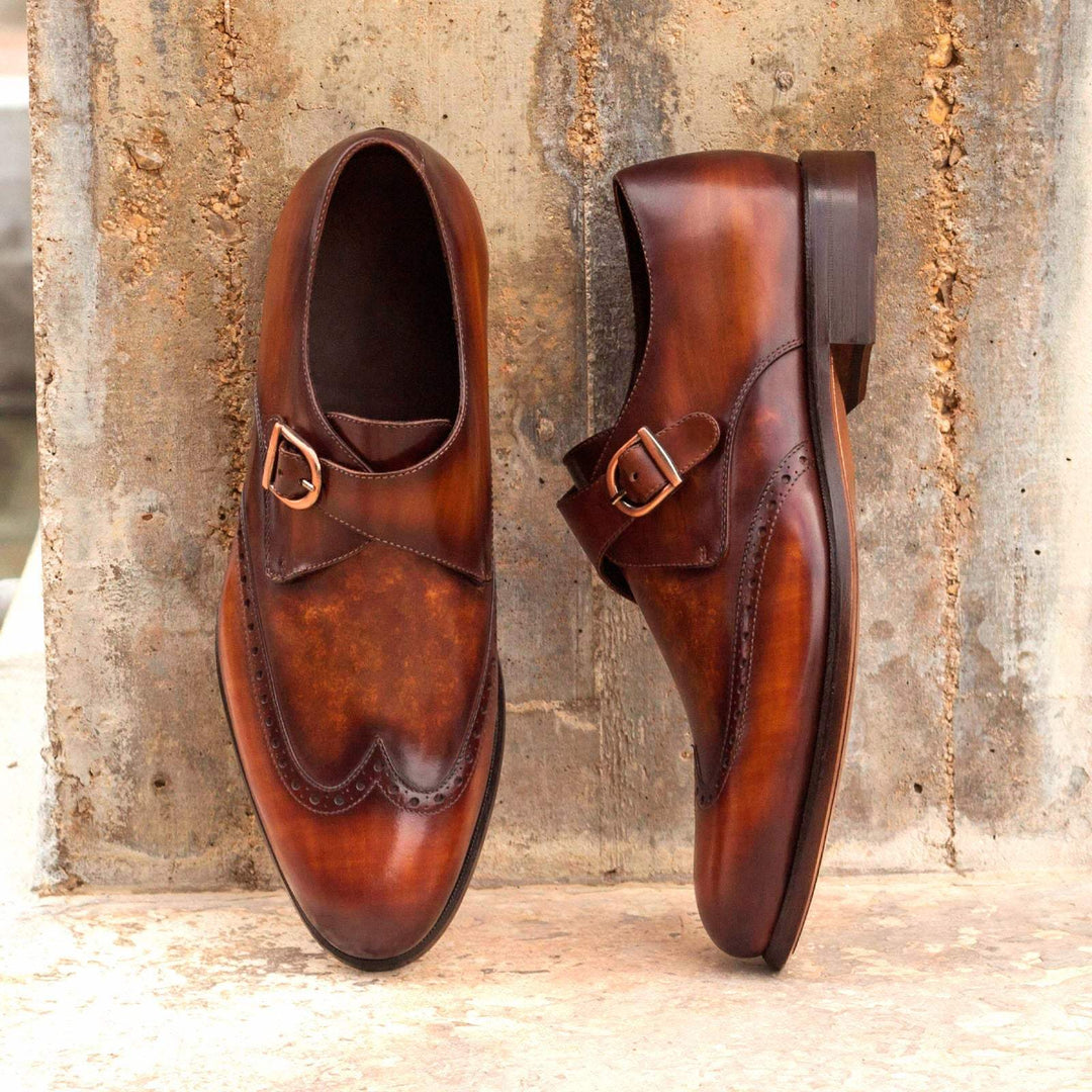 Men's Single Monk Shoes Patina Leather Brown 2817 1- MERRIMIUM--GID-1563-2817