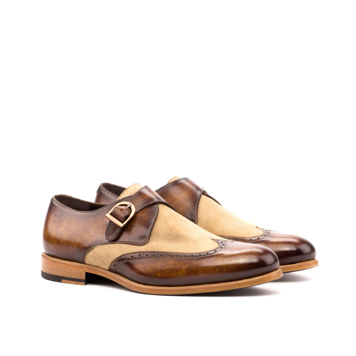 Men's Single Monk Shoes Patina Leather Brown 3557 3- MERRIMIUM