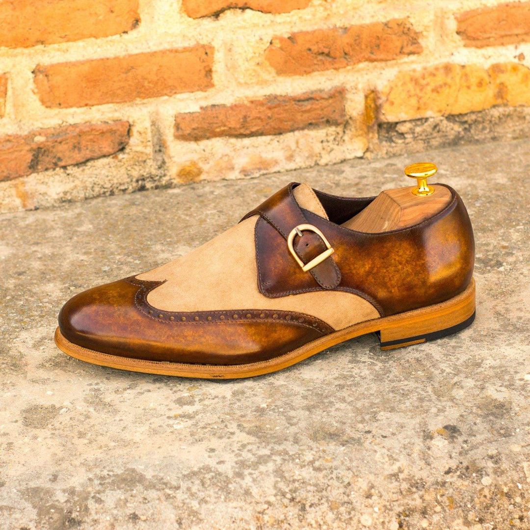 Men's Single Monk Shoes Patina Leather Brown 3557 4- MERRIMIUM