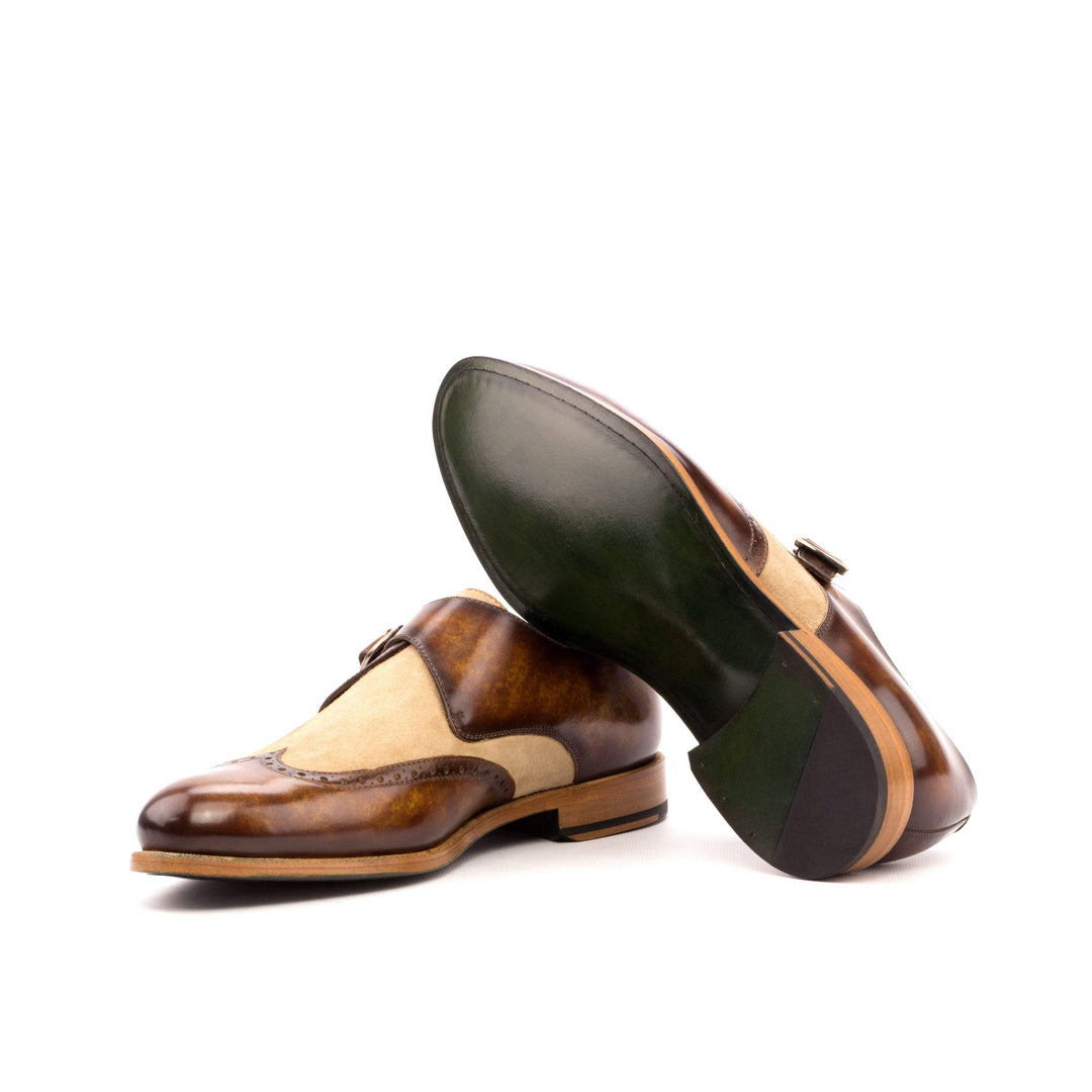 Men's Single Monk Shoes Patina Leather Brown 3557 5- MERRIMIUM
