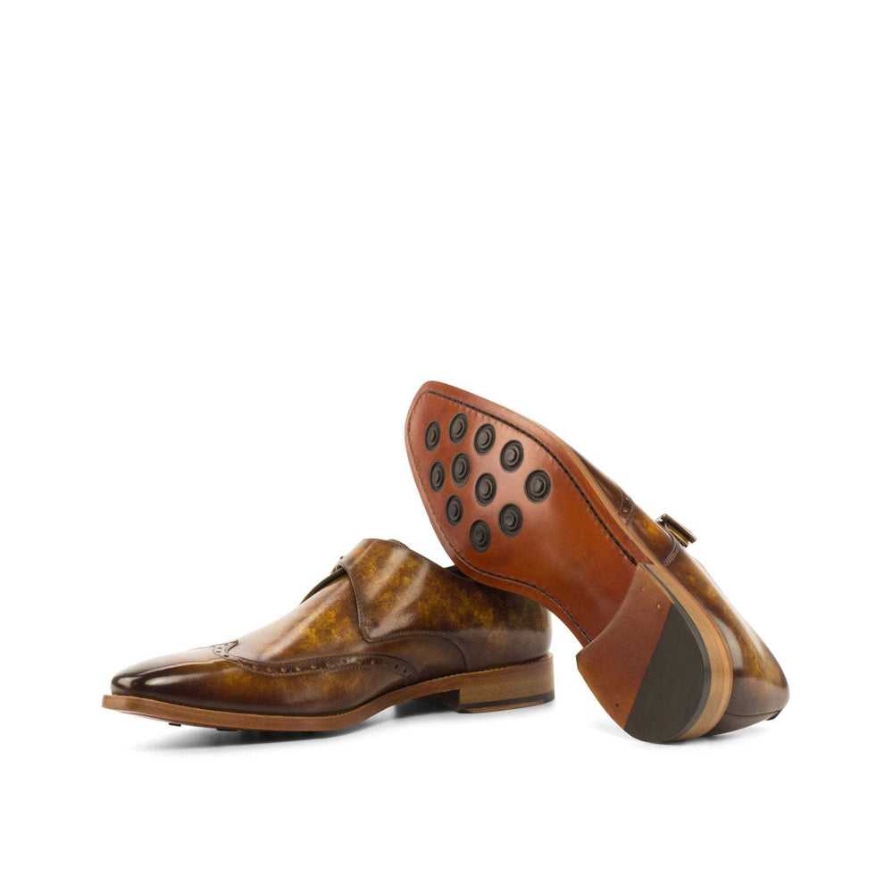 Men's Single Monk Shoes Patina Leather Brown 3754 2- MERRIMIUM