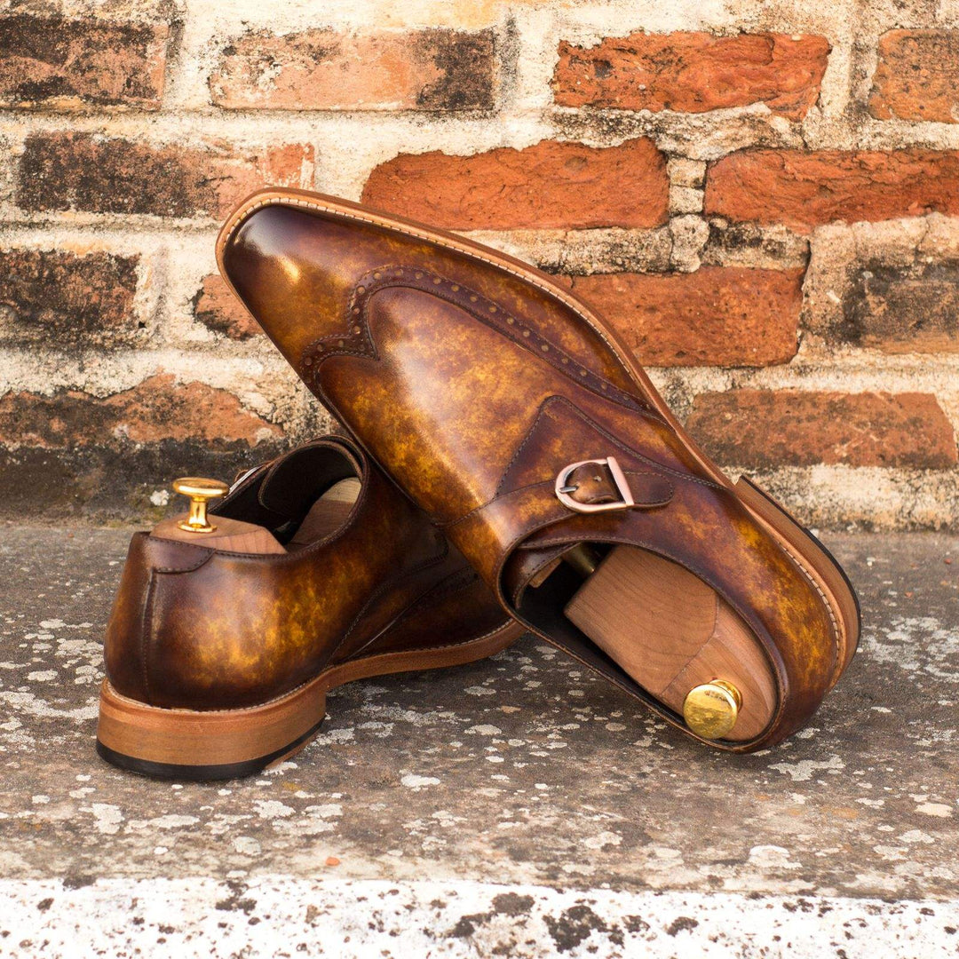 Men's Single Monk Shoes Patina Leather Brown 3754 1- MERRIMIUM--GID-1564-3754