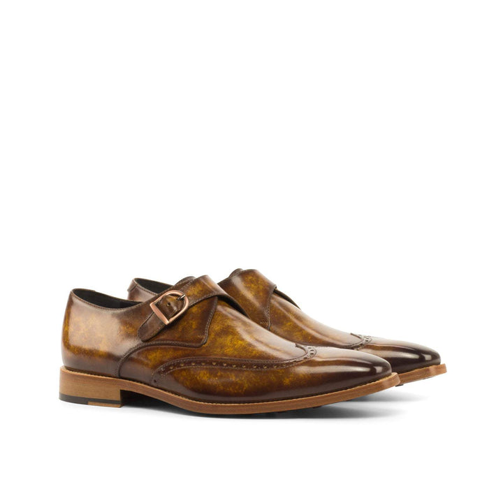 Men's Single Monk Shoes Patina Leather Brown 3754 3- MERRIMIUM