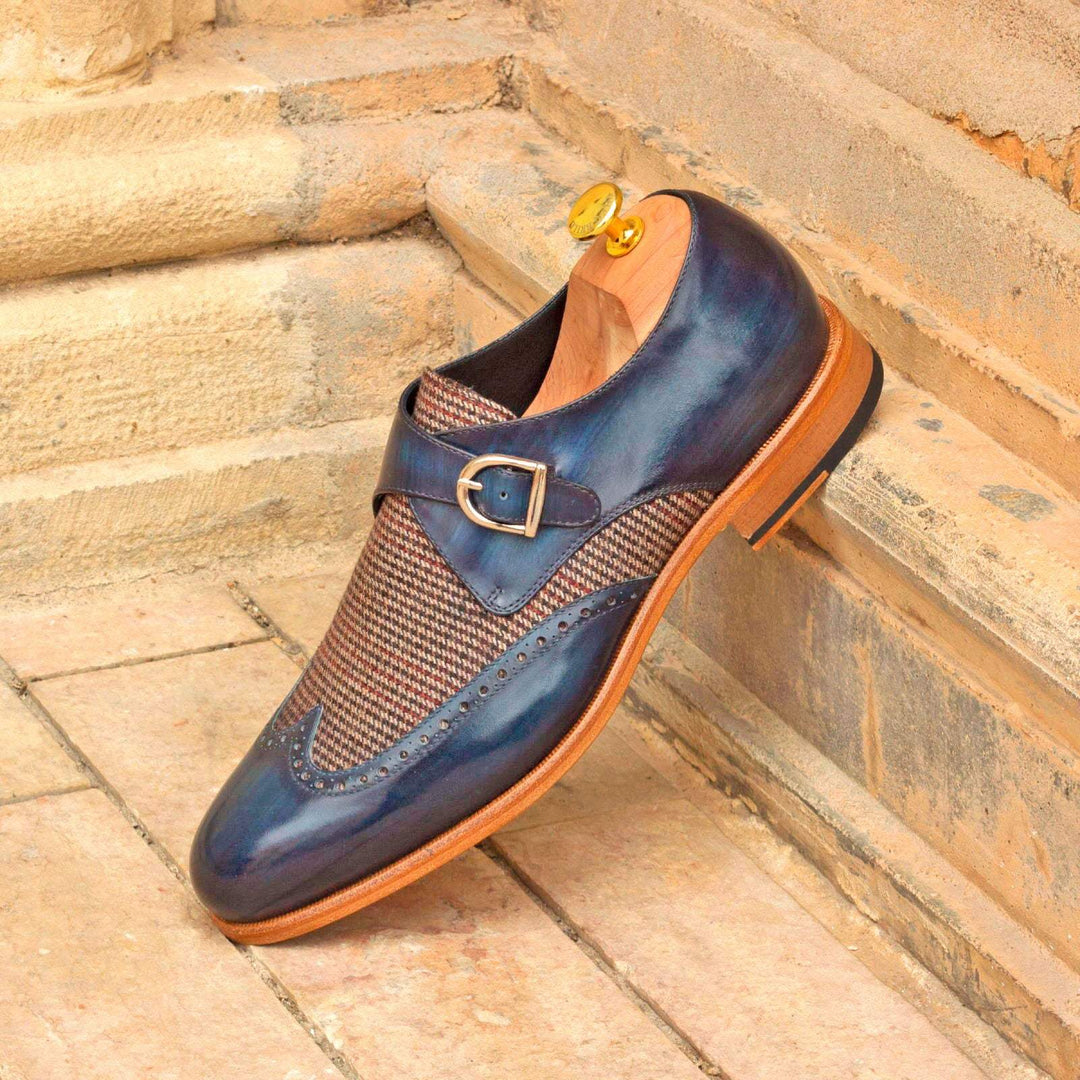 Men's Single Monk Shoes Patina Leather Brown Blue 2632 1- MERRIMIUM--GID-1563-2632