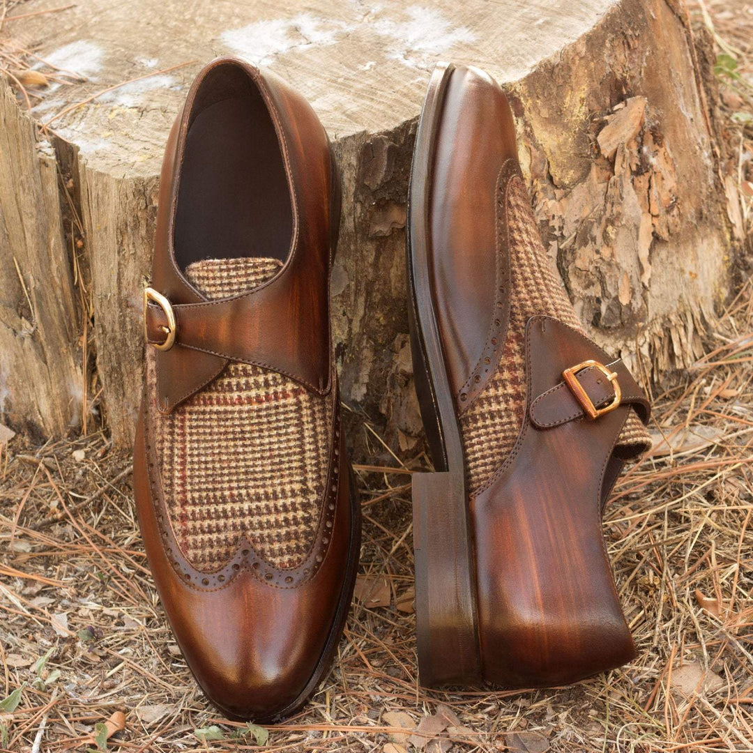 Men's Single Monk Shoes Patina Leather Brown Dark Brown 2347 1- MERRIMIUM--GID-1563-2347