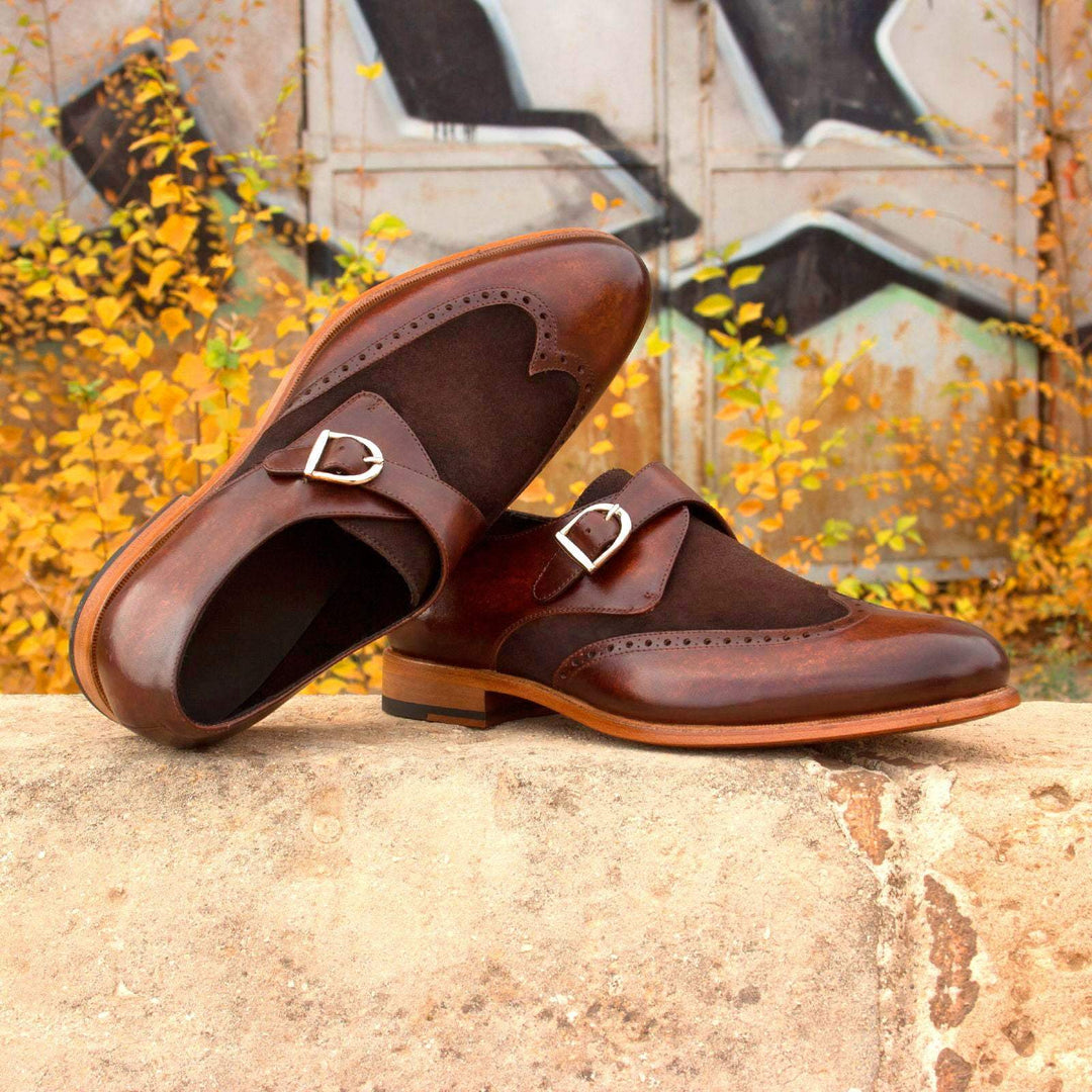 Men's Single Monk Shoes Patina Leather Dark Brown 2441 1- MERRIMIUM--GID-1563-2441