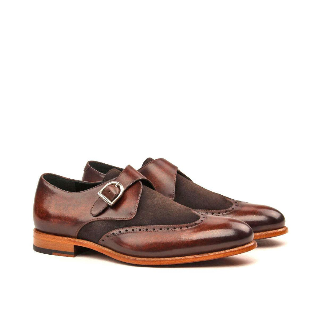 Men's Single Monk Shoes Patina Leather Dark Brown 2441 3- MERRIMIUM