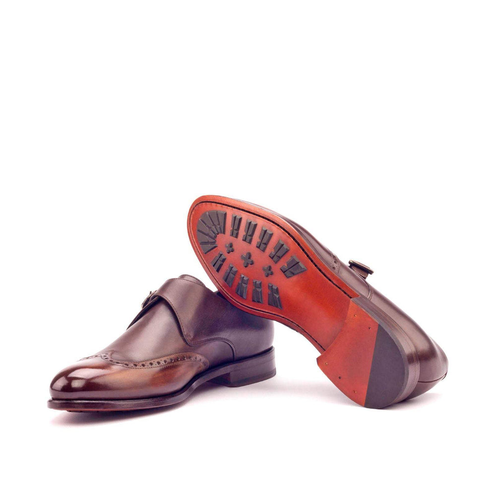 Men's Single Monk Shoes Patina Leather Dark Brown 3011 2- MERRIMIUM